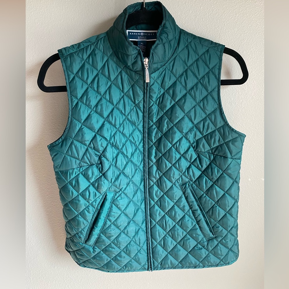 Karen Scott Teal Quilted Sleeveless Puffer Vest